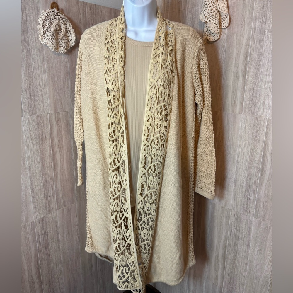 Chico's Tan Lace Knit Sweater Cardigan